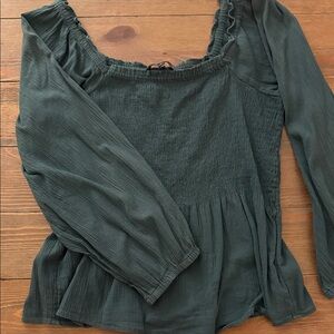 Madewell Forest Green Smocked Blouse